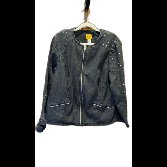 Ruby Rd Woman Studded Jacket Plus Size 16W Black Sparkly w/ Tiny Studs Zip Front - Picture 1 of 11